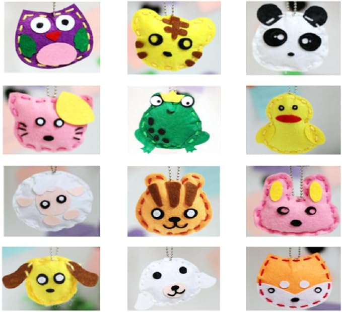 Kids DIY- First Sewing Kit for Kids, Learn to Sew DIY Craft Kits, Lovely Animals Style- Frog, Owl, Fox, Cat, Rabbit, Dog, Duck, Elk, Sheep, Sloth, Panda and Tiger, Ages 12+(12PCS)