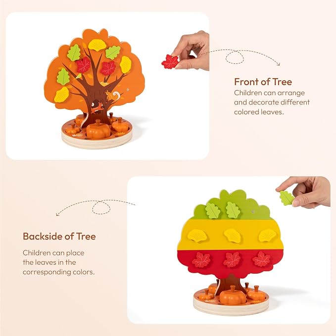 Pumpkin Picking Magnetic Tree Toy, Montessori Toys for 3 4 5 6 Year Old Kid | Pumpkin Picking Game, Magnetic Leaves Design, Autumn Sensory Play, Color Sorting Activity, Fine Motor Skills, Educational Toy