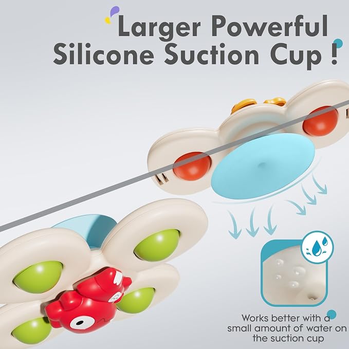 Suction Cup Spinner Airplane Travel Toys for 1 Year Old Boy Girl | Spinning Top 12 18 Months,1 2 Year Old Boy Birthday Gift,Baby Bath Toy for Kids Ages 1-3,Sensory Toy for Infant Toddlers