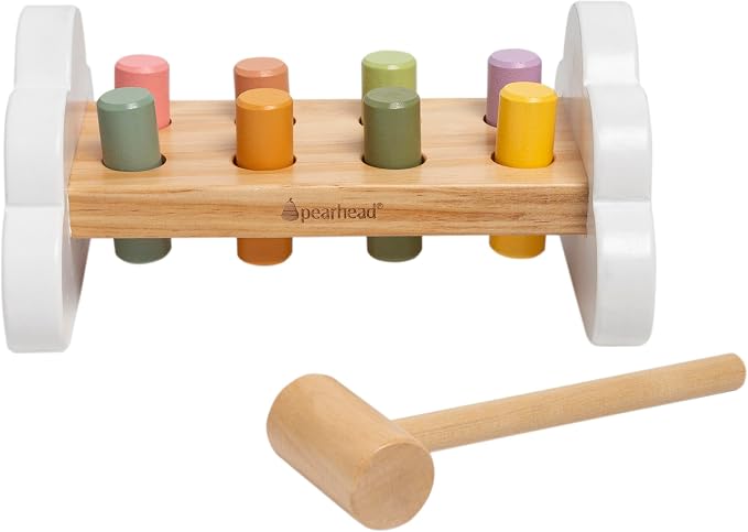 Pearhead Montessori Hammer Bench, Wooden Pounding Toy for Toddlers | Early Development Activity, Fine Motor Practice, Colorful Interactive Play, Ages 1+