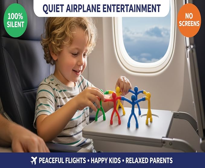 MAGMEN Magnetic People Figures 10 Pc, Magnet Men Kids Airplane Travel Toys | 3 in. poseable fidget figures, solid colors, magnets securely embedded. Quiet car, desk and road trip play. With metal tin.