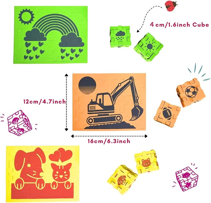 2D & 3D Foam Puzzle for Kids 3+, Rainbow & Cloud Calming Travel Toy, Quiet Screen-Free Busy Bag for Airplanes & Road Trips, Montessori STEM Fine-Motor Activity – Green