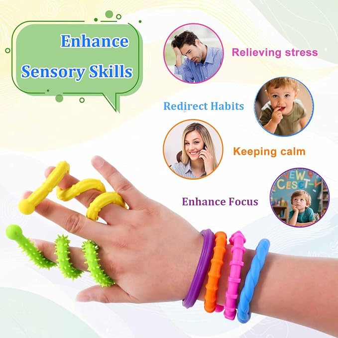 Tendry Fidget Sensory Sticks Toys for Kids Adults, 6PCS Silicone Textured Sensory Anxiety Relief Fidgets for Classroom Prize with Autism ADHD, Calm Down Corner Supplies（3 Yeas+）