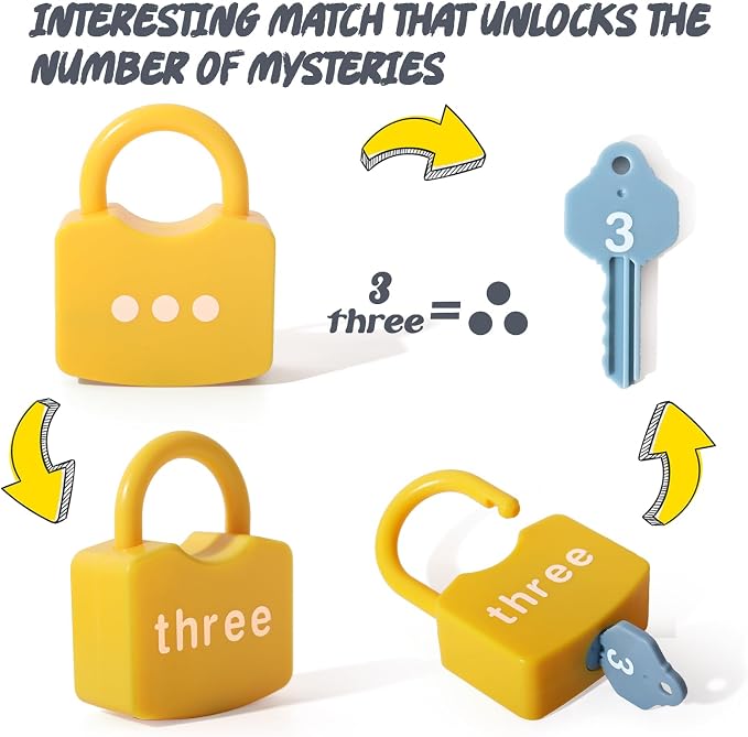 Dinhon Montessori Number Lock Key Toy Learning Game for 3-5 Years Old Kids | preschool educational toy Numbers Matching & Counting Game Boy and girl holiday gifts