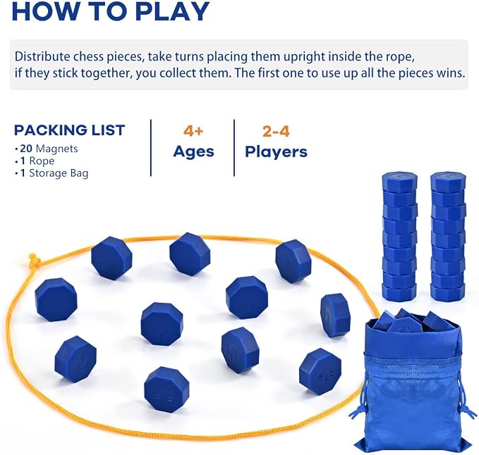 Bameca Magnetic Chess Game with Full-Size Stones, Magnet Game with String | Puzzle Strategy Games, for Family & Party & Travel & Camping, 2 Player Games for Kids & Adults