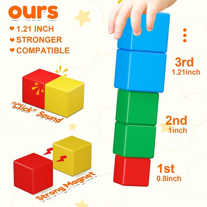 KAEILORU Magnetic Blocks 32PCS Magnetic Building Block for Toddler Age 3-5 | Magnet Cubes STEM Educational Sensory Montessori Toys 1-3 Christmas Birthday Gifts for Kids Ages 3 4 5 6 Year Old Boys Girls