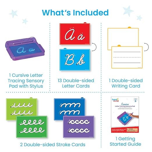hand2mind Cursive Letter Tracing Sensory Pad, Tracing Board, Ages 3+ | Reusable Handwriting Practice for Kids, Cursive Alphabet Learning Toys, Fine Motor Activities, Writing Center for Classroom