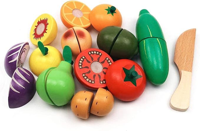 Wooden Cutting Fruits Vegetables Set for Kids Pretend Play Food Toy Set | Cutting Fruits Toys 2 3 4 Year Old, Toddlers Pretend Vegetables Gift for Boys Girls