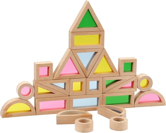 24pcs Wooden Building Block Set for Girls&Boys | Rainbow acrylic stacking block Montessori&construction toy,educational geometry toy for toddler gift for endless fun!