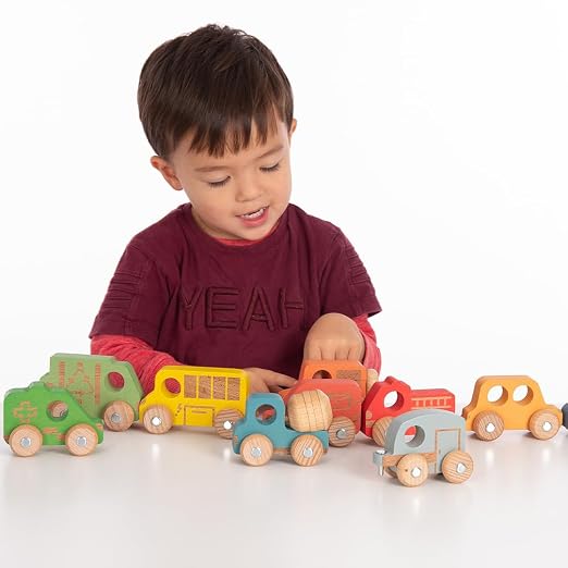 tickit Rainbow Wooden Vehicles - Set of 12 - Small, Chunky Cars - for Ages | 12m+ - Develop Fine-Motor Skills - Loose-Parts Toys for Toddlers