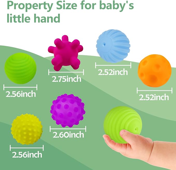 Sensory Balls for Toddlers 1-3, 10PCS Soft Textured Balls | 10PCS Baby Soft Ball Set with Bag, Infant Teething Toys for Boys & Girls, Bath & Indoor Play, Montessori Gifts