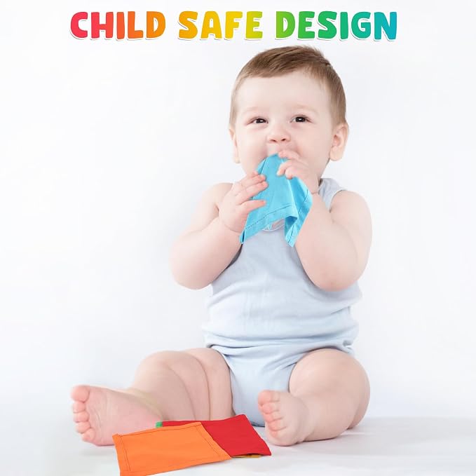 FCSONU Wooden Baby Tissue Box Toy, Sensory Montessori Baby Toy 0-6-12 Month | Toddler Wooden Baby Sensory Toys for Educational Learning with Cloth Tissues, Boys Girls Birthday Gifts Christmas 9-18 Months