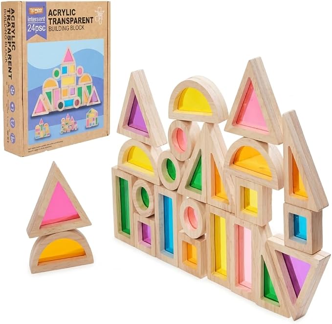 Wooden Stacking Toys 24-piece Wooden Acrylic Transparent Building Blocks |