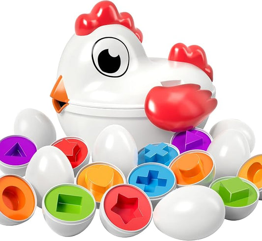 TEMI Toddler Chicken Easter Eggs - Color Matched Game Shape Sorter | with 6 Toy Eggs for Kids 3-5, Fine Motor Skills Sensory Toys, Educational Gifts for 3-6 Girls Boys Baby