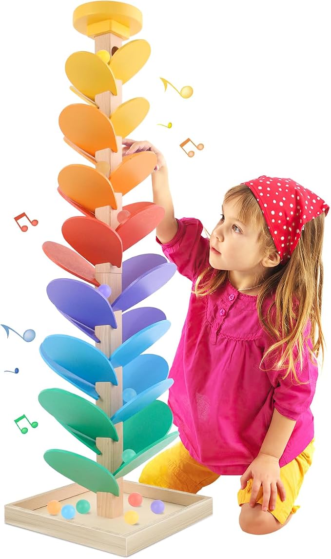 Wooden Marble Run Music Tree Montessori Toys Marble Ball Run for Kids 3-5 | Wood Ball Drop Toys for 4-8 8-12 Color Sorting Learning Game Boys and Girls Birthday Holiday Gift