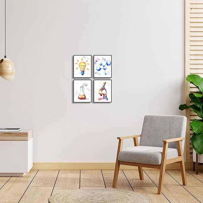 Chemistry Wall Art Interesting Science Explore Canvas Poster 8x10Inch | Watercolor Science Art Wall Decor for Laboratory Kids Playroom Bedroom Classroom Bulletin Board Decor Unframed