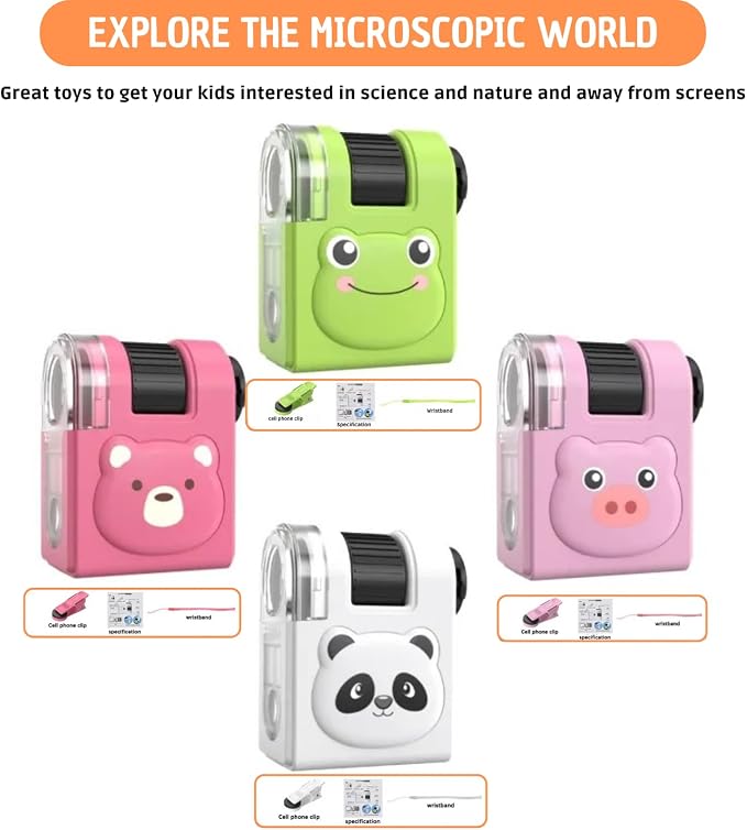 2026 New Kids Pocket Microscope Toy - 60x-80x Handheld Portable Science Kit with LED Light - STEM Educational Gift & Christmas Stocking Stuffer for Boys & Girls Age 3-12 (Green Frog)