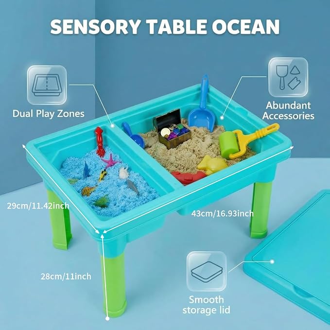 Carolart Ocean Sensory Table, Sand Table, Standing Sensory Bin | Activity Table, indoor outdoor sand kit for sensory play, ocean toys and water table for boys and girls ages 3+