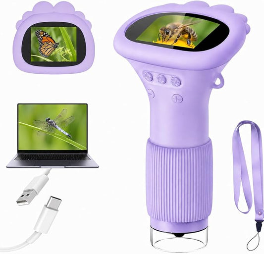 1000X Kids Microscope Handheld Camera, 2'' Screen Wonder Quest Microscope Camera for Kids, Educational Magnifying Glass Toy, Christmas Birthday Gifts for Age 3 4 5 6 7 8 9 10 11 12 Girls Boys - Purple