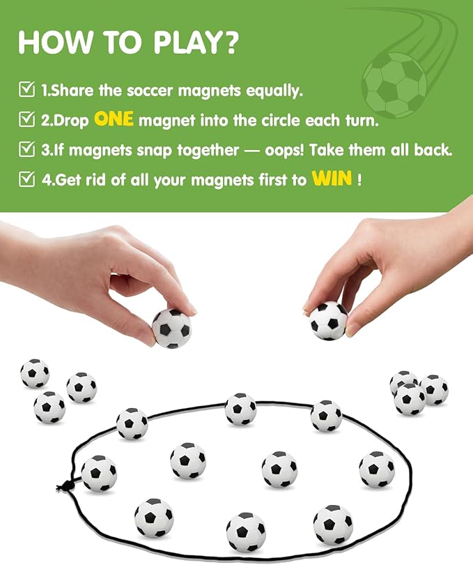Soccer Magnetic Game with String & 20 Football-Shaped Stones – Fun Puzzle Strategy Games for Family Game Night, Party, Travel & Camping – 2 Player Games for Kids & Adults