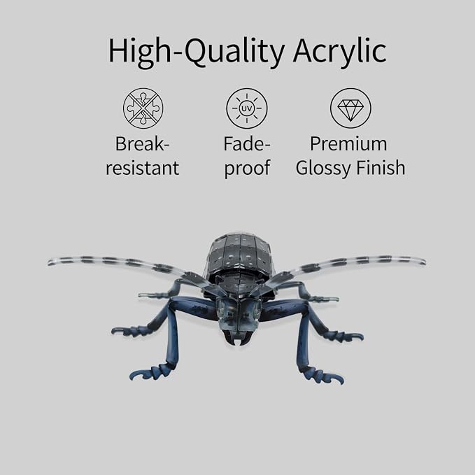 3D Acrylic Insect Puzzle DIY Bug Model Kit Animal STEM Gift | Building Kits Craft Figurine Sculpture Nature Decoration Educational Display Toys for Kids Teens and Adults (Longhorn Beetle)