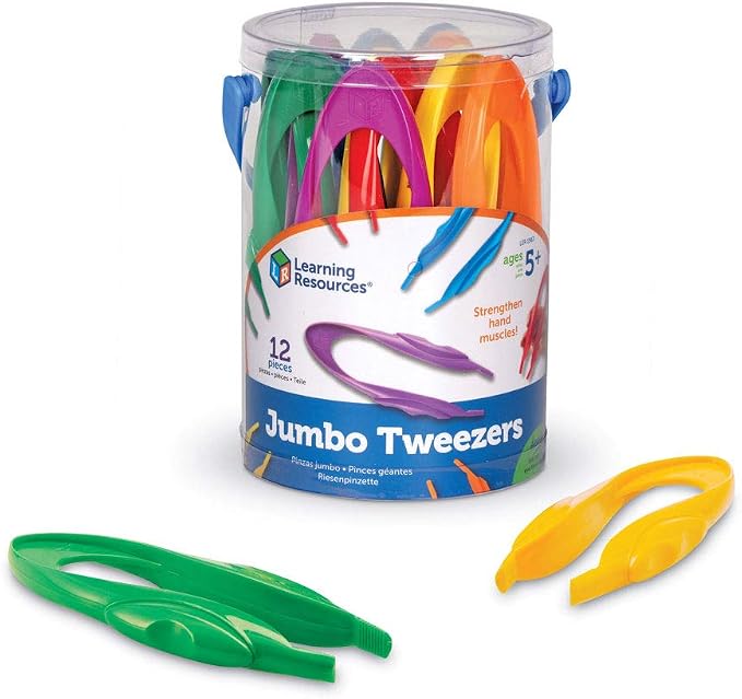 Learning Resources Jumbo Tweezers, Set Of 12, Sorting & Counting, Preschool Science, Homeschool, Toddler Fine Motor Skill Development (Pack of 12)