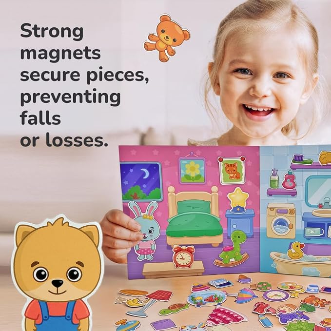 Busy Book for Toddlers 1-3 - Magnetic Pretend Play Activity Book, Montessori Interactive Storytelling Playset for Preschoolers