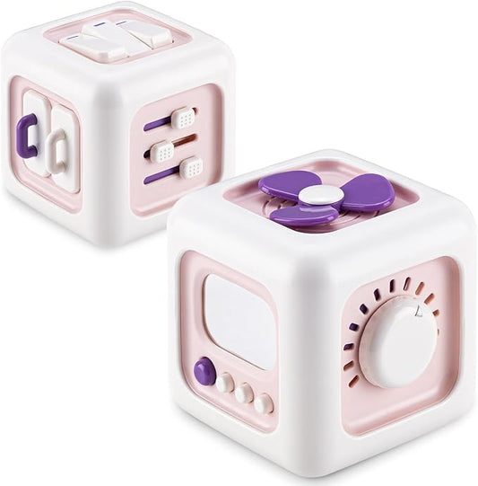 SOCBTNSO Montessori Busy Cube Travel Sensory Toy for Toddlers | Learning Fine Motor Skills, 1st Birthday Gifts for 1 Year Old, 6 9 12 Months Baby