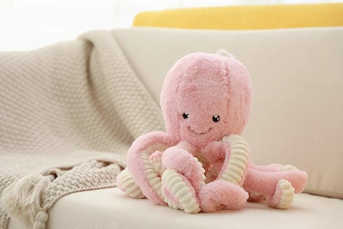 Fluffy Octopus Stuffed Animal Hugging Pillow Plush Toys Doll Pink,15.7Inch | Sweet Smile Face | 8 Springy Tentacles | No Loose Parts | Machine-wash | Safe Polyester Fill | Sturdy Stitched | Ideal Gift