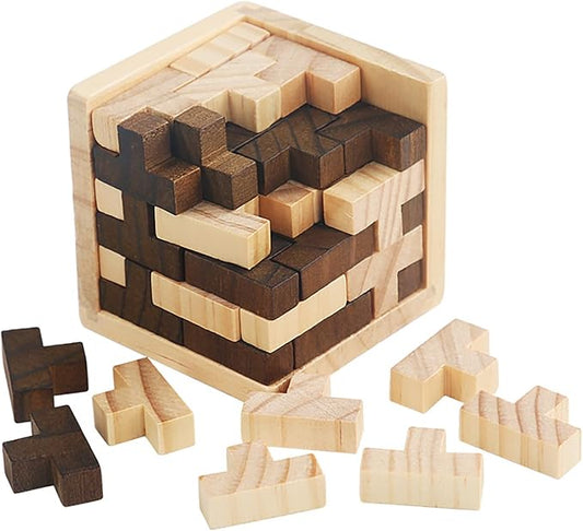 Ahyuan Wooden Brain Teaser Puzzle Cube Wooden Puzzles T-Shaped Jigsaw Logic Puzzle Educational Toy for Kids and Adults by AHYUAN (Brown and Natural)