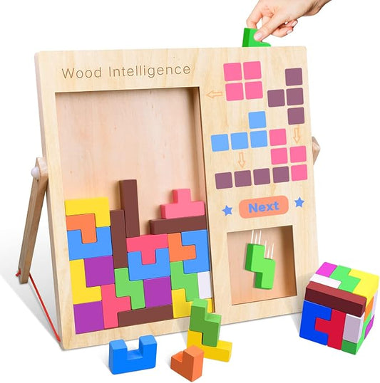 Wooden Puzzles for Kids Ages 4-8 8-10 Thick Colorful 3D Russian Blocks | Brain Teaser Tangram Jigsaw STEM Intelligence Toys Educational Gift for Toddlers 3 4 5 6 7 Years Old Boys Girls