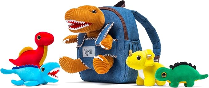 Naturally KIDS Toddler Dinosaur Backpack w Plush Dinosaur Toys for Kids 2-5 | Dinosaur Gifts for Kids 3-5 in Gift-Ready Box, Birthday Gifts for 2 3 4 5 Year Old Boys, Girls