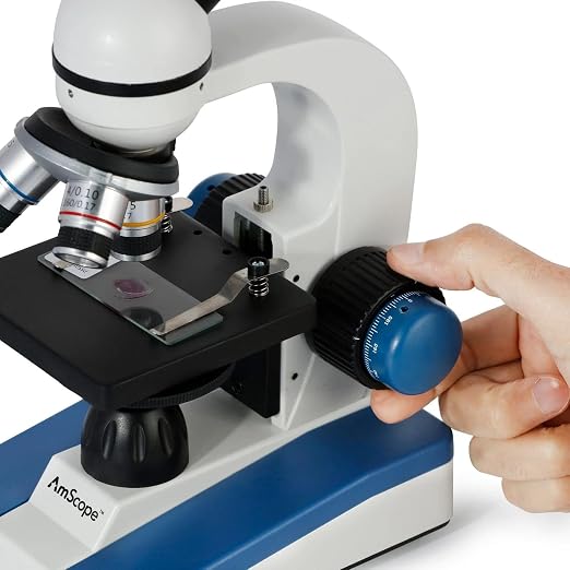 AmScope M150C-PS25-WM Compound Monocular Microscope, WF10x and WF25x | 40X-1000X Magnification Range Compound Biological Microscope Built-In LED Illumination Brightfield Imaging Built-In