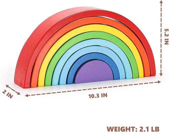 TUOWITA Wooden Rainbow Stacking Toy, Large Wood Stacker Arch Game, Montessori Arch Bridge Rainbow Building Blocks, Colorful Stacking Blocks Puzzles for Kids 3 4 5 Years Old, Rainbow Decor (8 Layers)