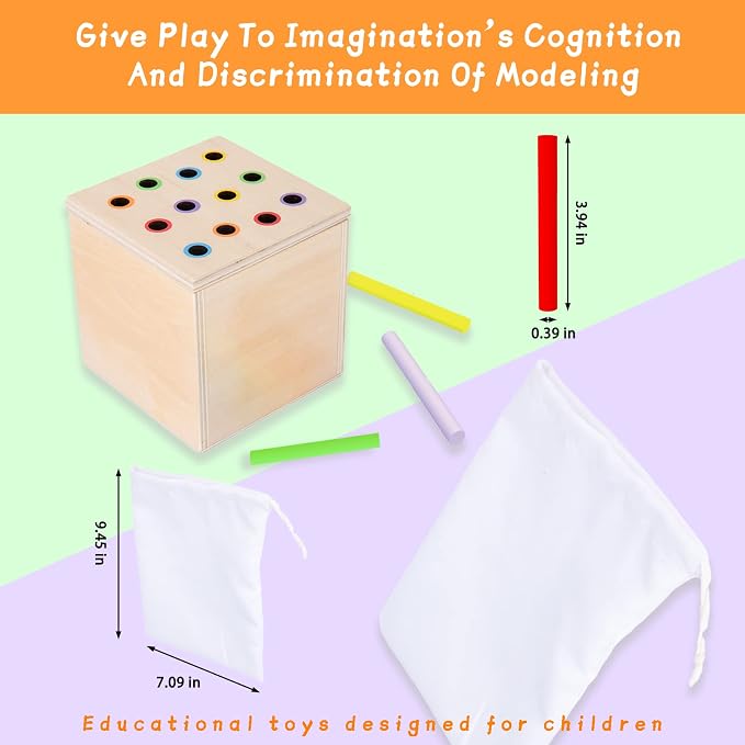 Adena Montessori 3 in 1 Wooden Play Kit for Babies 6-12 Months | Color drop, carrot harvest, coin box boost motor, logic and color sorting. Bright wood for toddlers independent play.