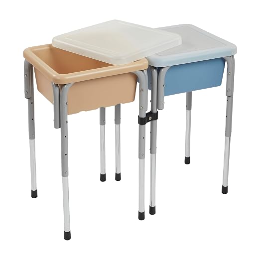 ECR4Kids 2-Station Sand and Water Adjustable Play Table, Sensory Bins, Sand/Powder Blue | Durable plastic/steel, GREENGUARD Gold Certified, 3-5 years, 80 lb capacity, adjustable legs, easy-lift lids, indoor/outdoor