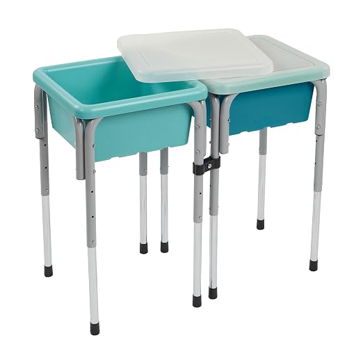 ECR4Kids 2-Station Sand and Water Adjustable Play Table, Sensory Bins, Seafoam/Turquoise | Durable plastic/steel, GREENGUARD Gold Certified, 3-5 years, 80 lb capacity, adjustable legs, easy-lift lids, indoor/outdoor