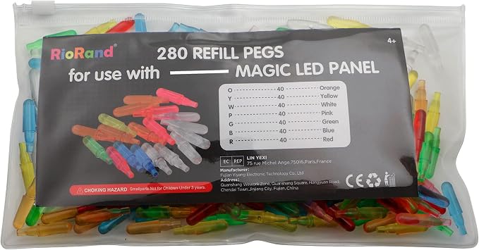 RioRand Refill Pegs 280 PCS for Magic Light Up Board | Glowing Pegs with 7 Colors,Creative Play Light Bright Toys for Kids 4 Years and Up