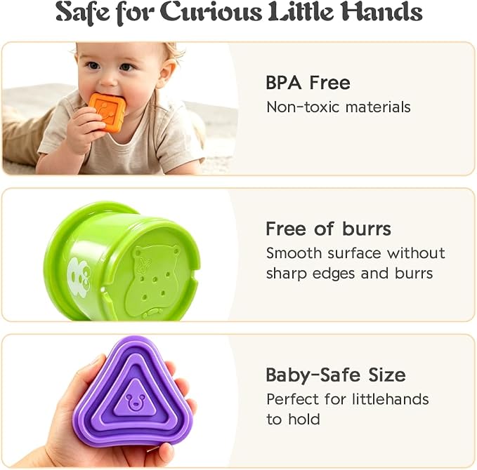 4 in1 Montessori Toys for 1 Year Old,17 Pcs Boys Girls 1st Birthday Gifts, Stacking Cups,Shape Sorter,Multi Sensory Shapes for Babies Early Educational Baby Travel Toys for Toddler 6-12 Months