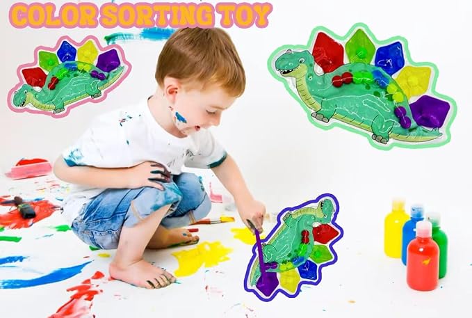Dinosaur Color Sorting Toys Sensory, Toddler Sensory Toys, Travel Toy for Toddlers 1-3,Squeeze Fidget,Sensory Sorting Game, Educational Toy for Boys Girls Ages 3-5
