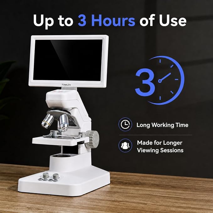 TOMLOV DM301 Pro Microscope for Kids Adults Students, 7" Screen Science Kit | TV/PC View, Camera & Video, Wireless APP Share, Dual LEDs, 1200X Biological Educational Scope with Slides, STEM Experiment