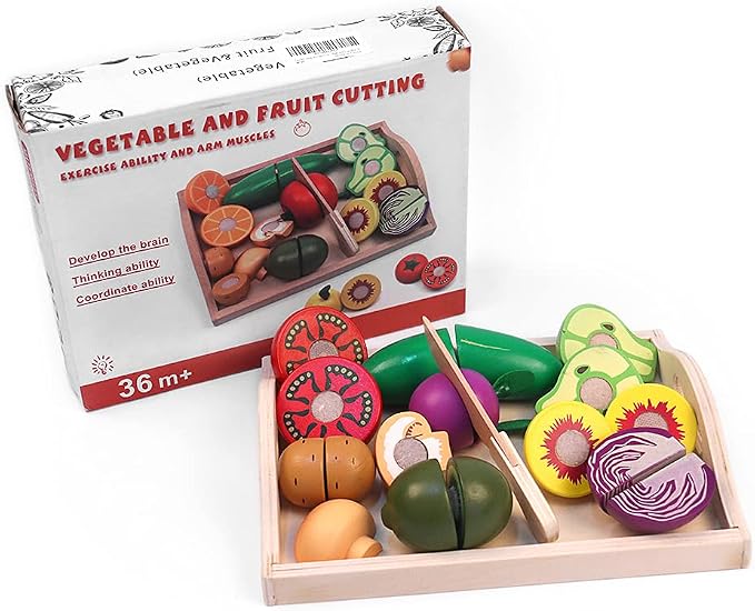 Wooden Cutting Fruits Vegetables Set for Kids Pretend Play Food Toy Set | Cutting Fruits Toys 2 3 4 Year Old, Toddlers Pretend Vegetables Gift for Boys Girls