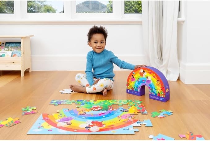 Crocodile Creek 36-Piece Jigsaw Floor Puzzle - Fun Floor Puzzles for Kids Ages 3-5 - Heavy-Duty Shaped Box for Storage - Over The Rainbow - 24" W x 18" H Finished