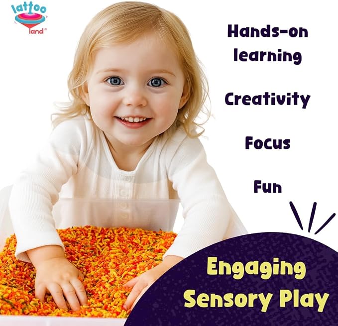 Lattooland Fall Themed Colorful Rice | Fall Sensory Bin Filler for Sensory Table | Seasonal | Autumn Theme Activity | Engaging Rice Mix for Kids | Thanksgiving Present & Toddler Gift | 18 Months +
