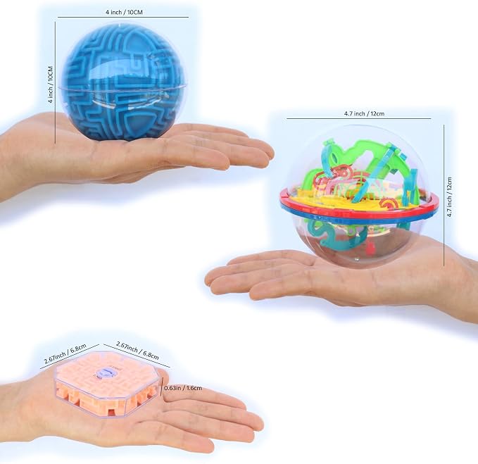 3D Puzzle Game Ball and Mini Cube, 3D Maze Ball, Brain Teaser Puzzles Sphere Globe Game and Training Labyrinth Toy Gifts for Kids, Educational Toy