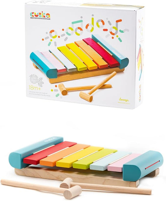 Wooden Toy Xylophone – Montessori Musical Toy for Toddlers Ages 18 Months+ – Includes 2 Wooden Mallets – FSC-Certified Wood, German Water-Based Paint – Wooden Toys for Toddlers