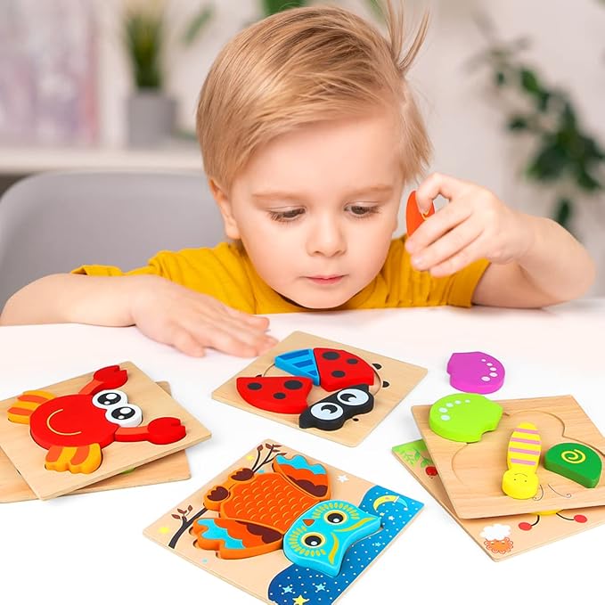 Wooden Toddler Puzzles Montessori Toys: Gifts for 1 2 3 Year Old Boys Girls | Animal Jigsaw Puzzles for Toddlers Ages 1-3 2-4 - Baby Kids Learning Educational Preschool Toys Christmas Birthday Gifts