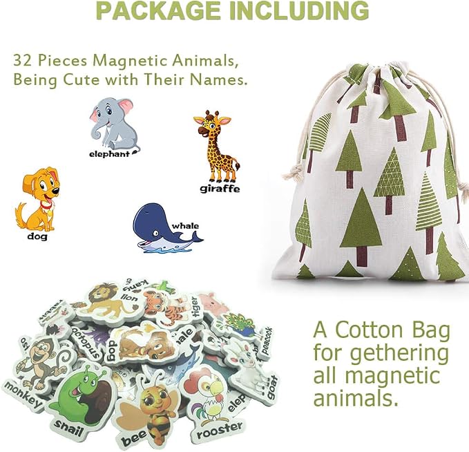 Animal Magnets for Kids, 32 PCS Early Educational Learning Toy | Fridge Magnetic,Cute Animal Refrigerator ABC Alphabet for Toddlers 1-3 ,Preschool Spelling Tool,Gifts
