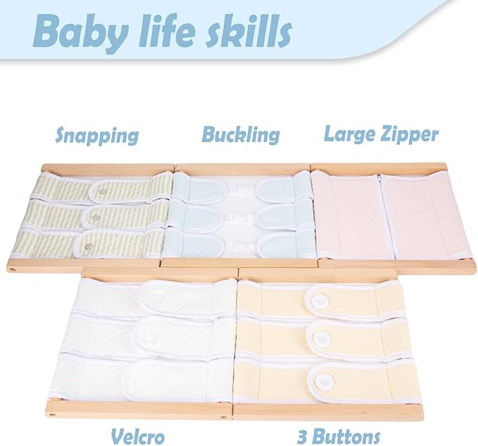 Montessori Wooden Toys for Dressing Learning Board Learning Basic Dressing Skills - Buttons, Snaps, Zippers, Belt Buckles Toys for Toddlers 1 2 3 4 Year Old Sensory Toy Gifts(Buckle Clothing)