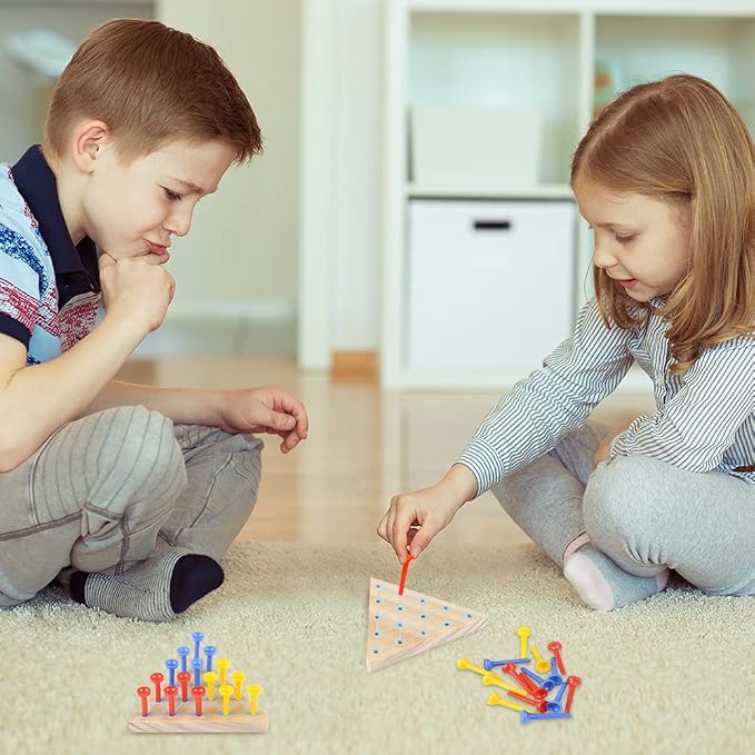 Triangle Peg Game Set of 2, Fun Board Games for Kids and Adults, Made with Wood and Plastic, Kid’s Learning Toys for Boys and Girls (Pack of 2)